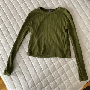 Topshop Cropped Olive Long-Sleeve Tee